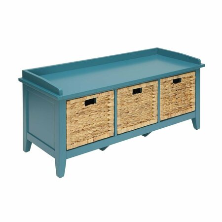 OCEANTAILER 12 x 3 x 11 in. Ceramic Glossy Shiny Storage Bench with Solid Wood Leg - Teal 281590